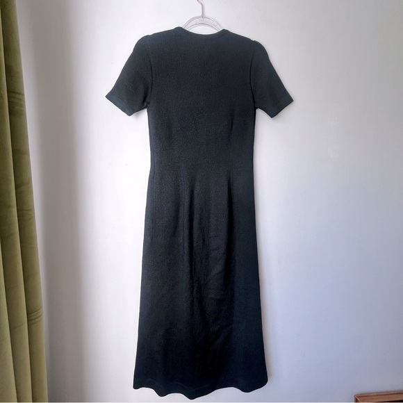 Vintage Black Knit Short Sleeve Embroidered Button Front Maxi Dress with Slit S - Picture 3 of 3